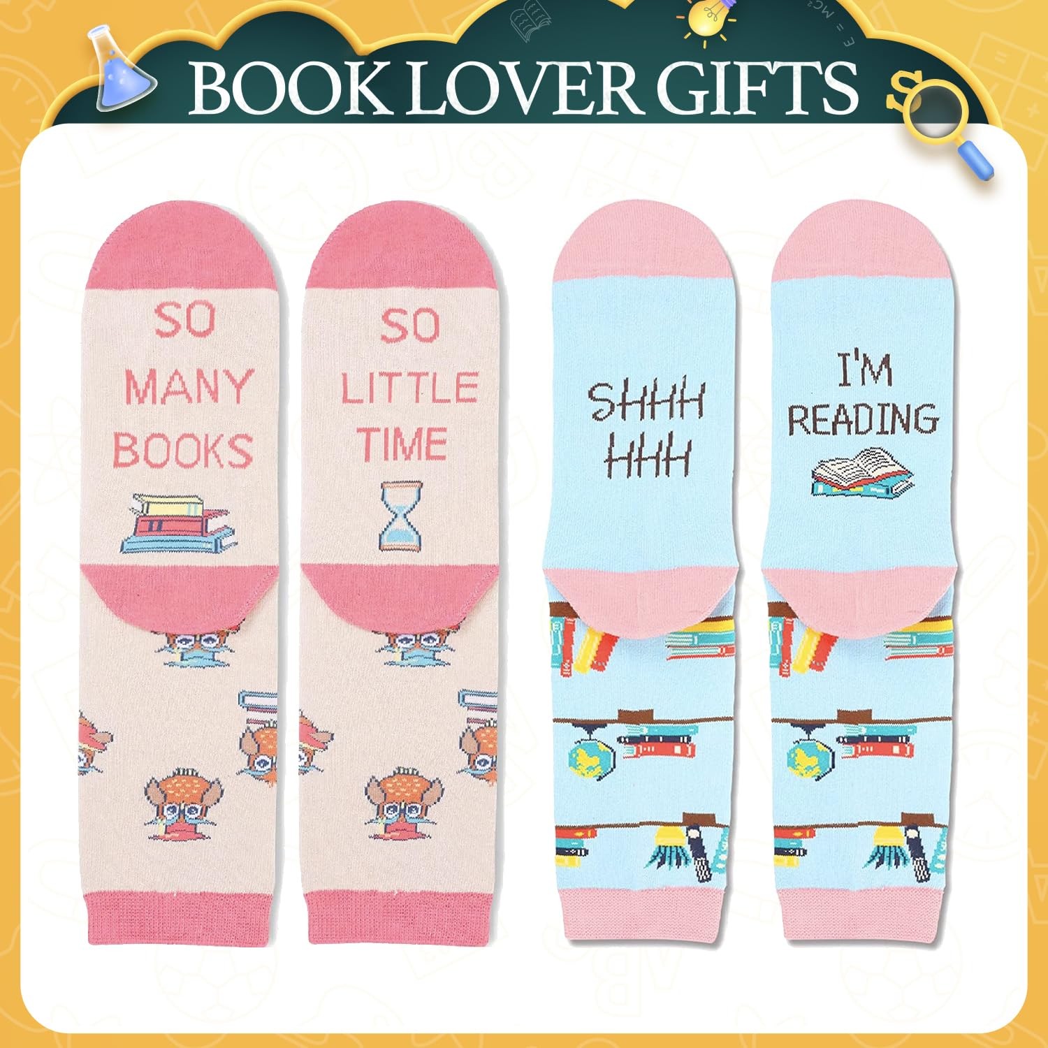 Book Lover Socks for Students Reading Themed Gift for Graduation Men Women