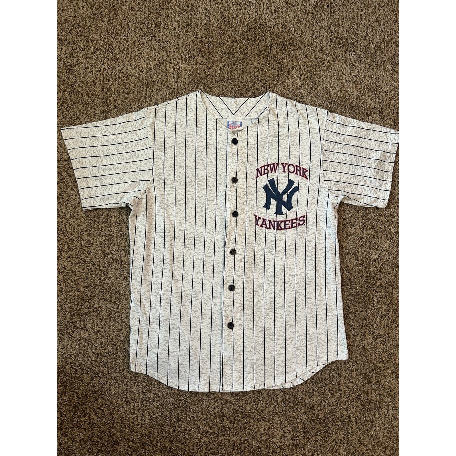 New York Yankees Jersey Mens XL White MLB Baseball Off The Bench Pinstripe