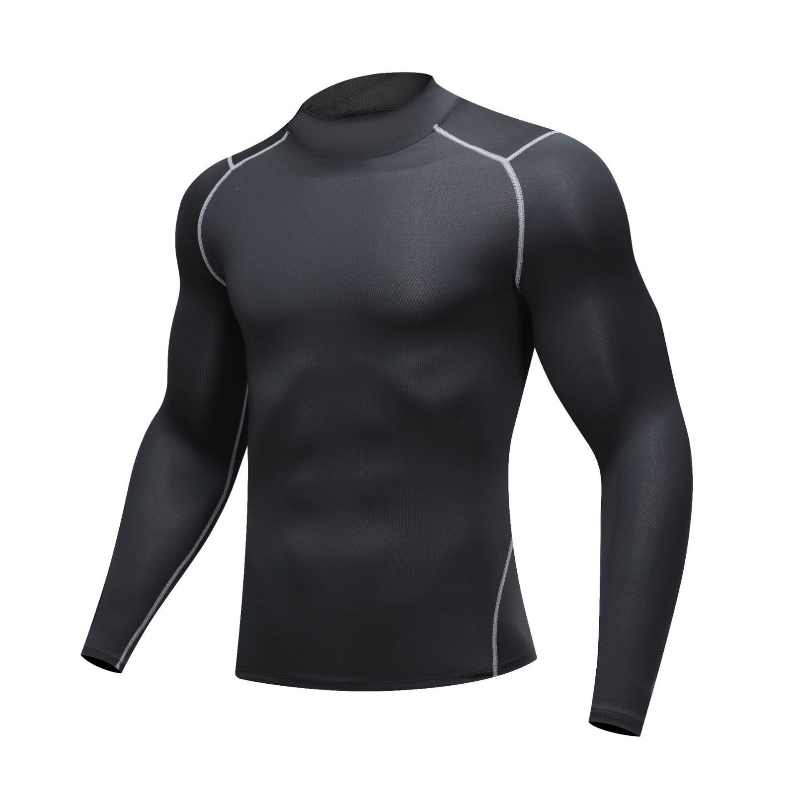 Men Mock Neck Long Sleeve Base Layer Top T-shirts Compression Gym Sport Shirts