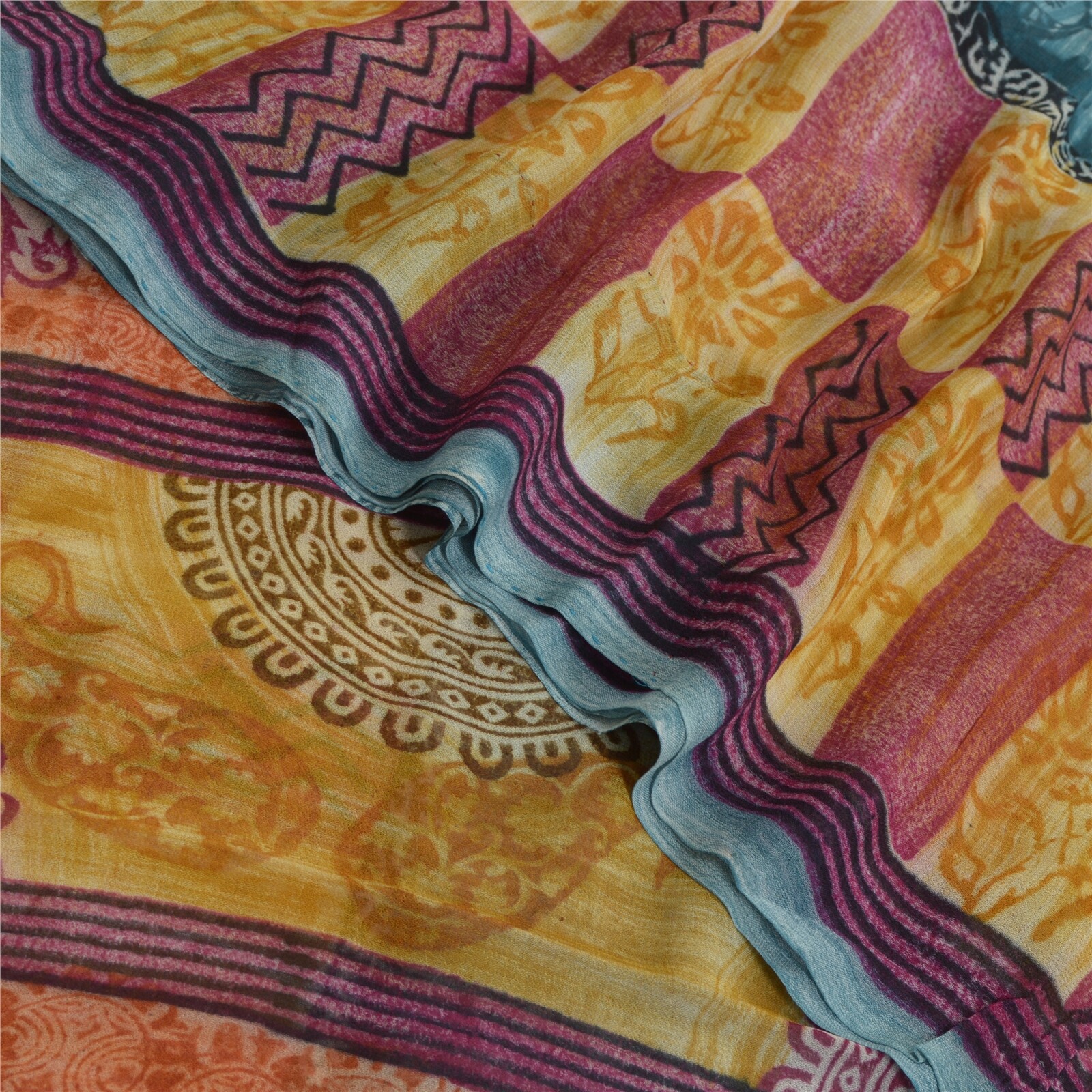 Sanskriti Vintage Multicolor Sari Blend Georgette Fabric Craft Printed Sarees