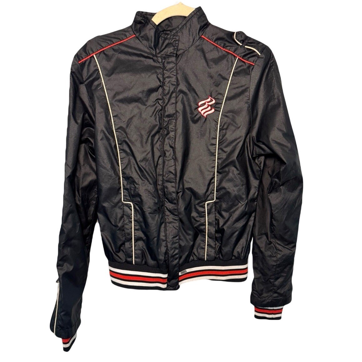RocaWear Full Zip Sparkle Cropped Bomber Jacket Sz Medium BH Logo Y2K Biker Moto