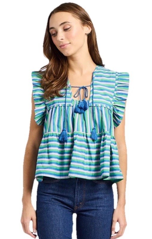 Mille Resort & Travel NWT $118 CHELSEA TOP IN PRINTEMPS STRIPE New *Read