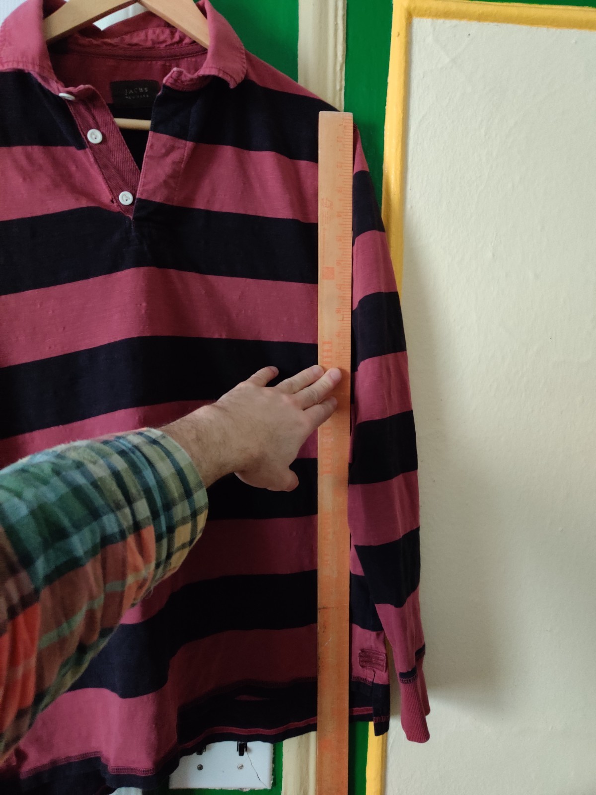 Jachs rugby striped shirt M crimson and black stripes