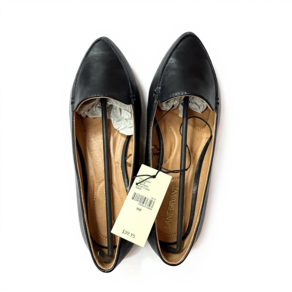 NWT Lane Bryant Black Pointed Toe Flats Size 9W Wide Fit Comfort Work Shoes