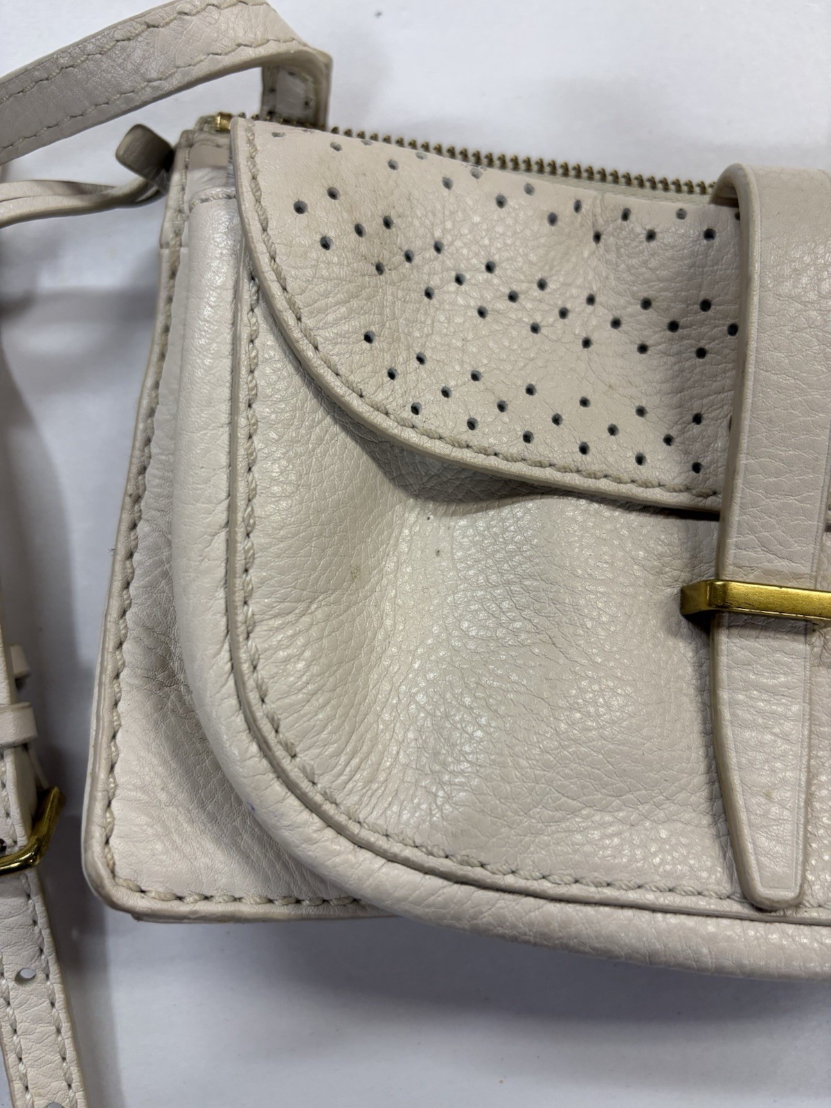 Fossil Leather Crossbody Bag Cream Ivory Pebbled Small Purse Gold