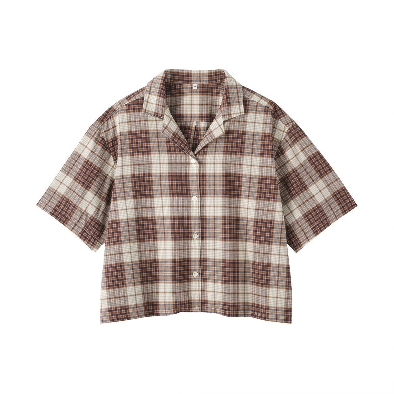 MUJI Womens 100% Organic Cotton Madras Check Cropped Shirt Beige FedEx