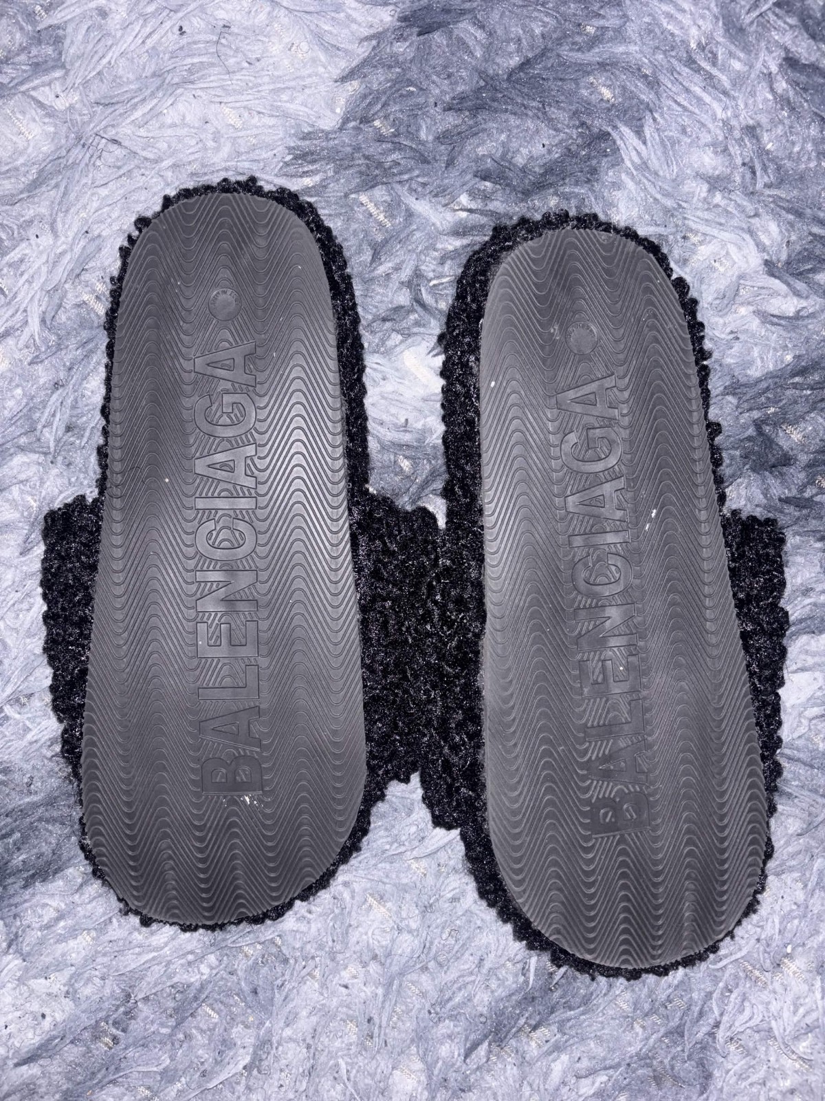 Balenciaga Furry Slides Men’s Black Logo Fur Sandals Size 10