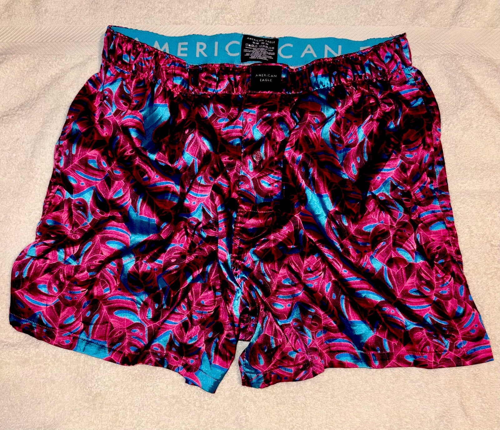 M 32 34 Mens American Eagle Shiny Pink Soft Satin Boxer Lounge Shorts Underwear