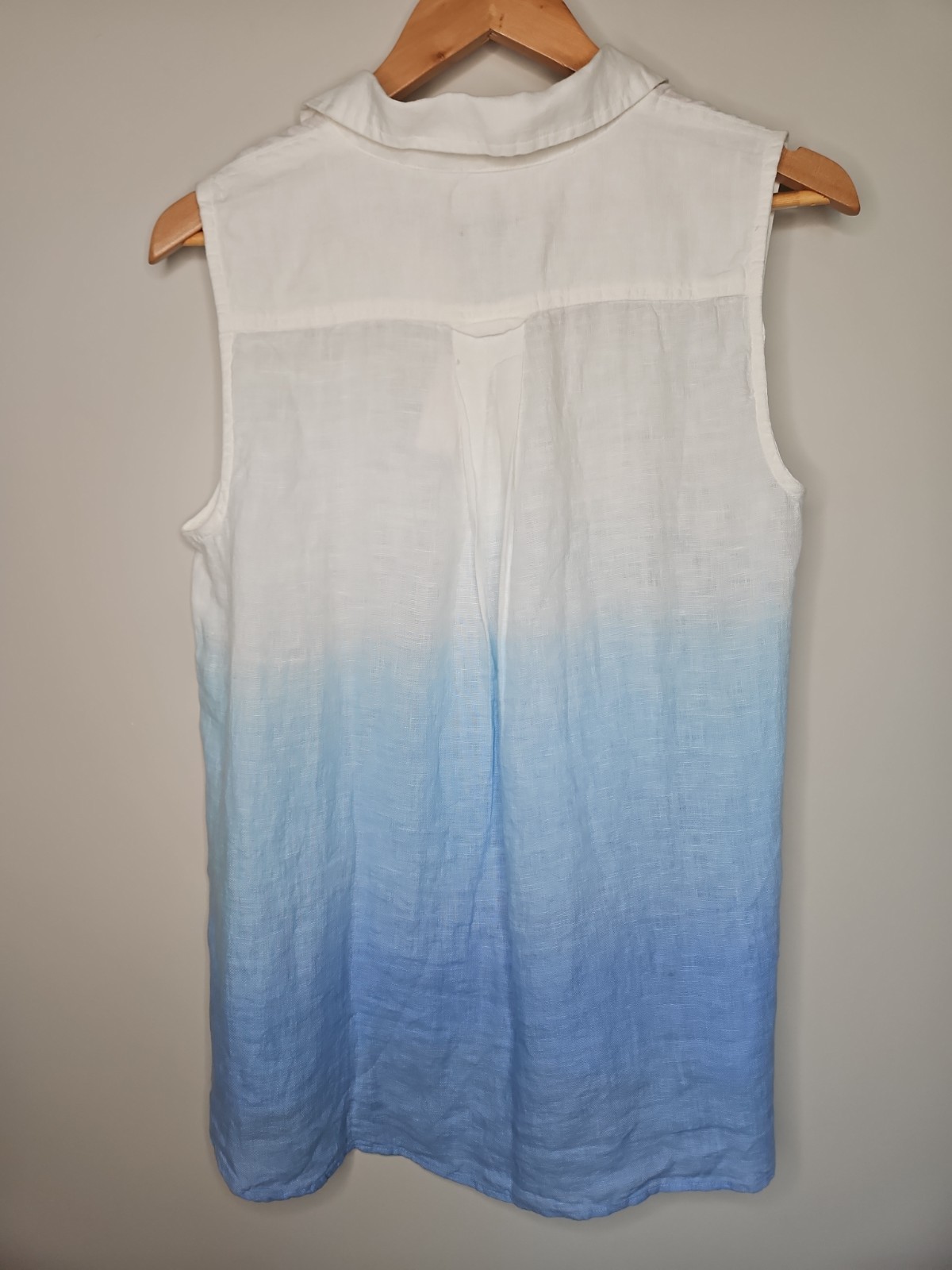 Talbots Popover Tunic Top LP Blue White Linen Side Button Dip Dye Coastal Beach