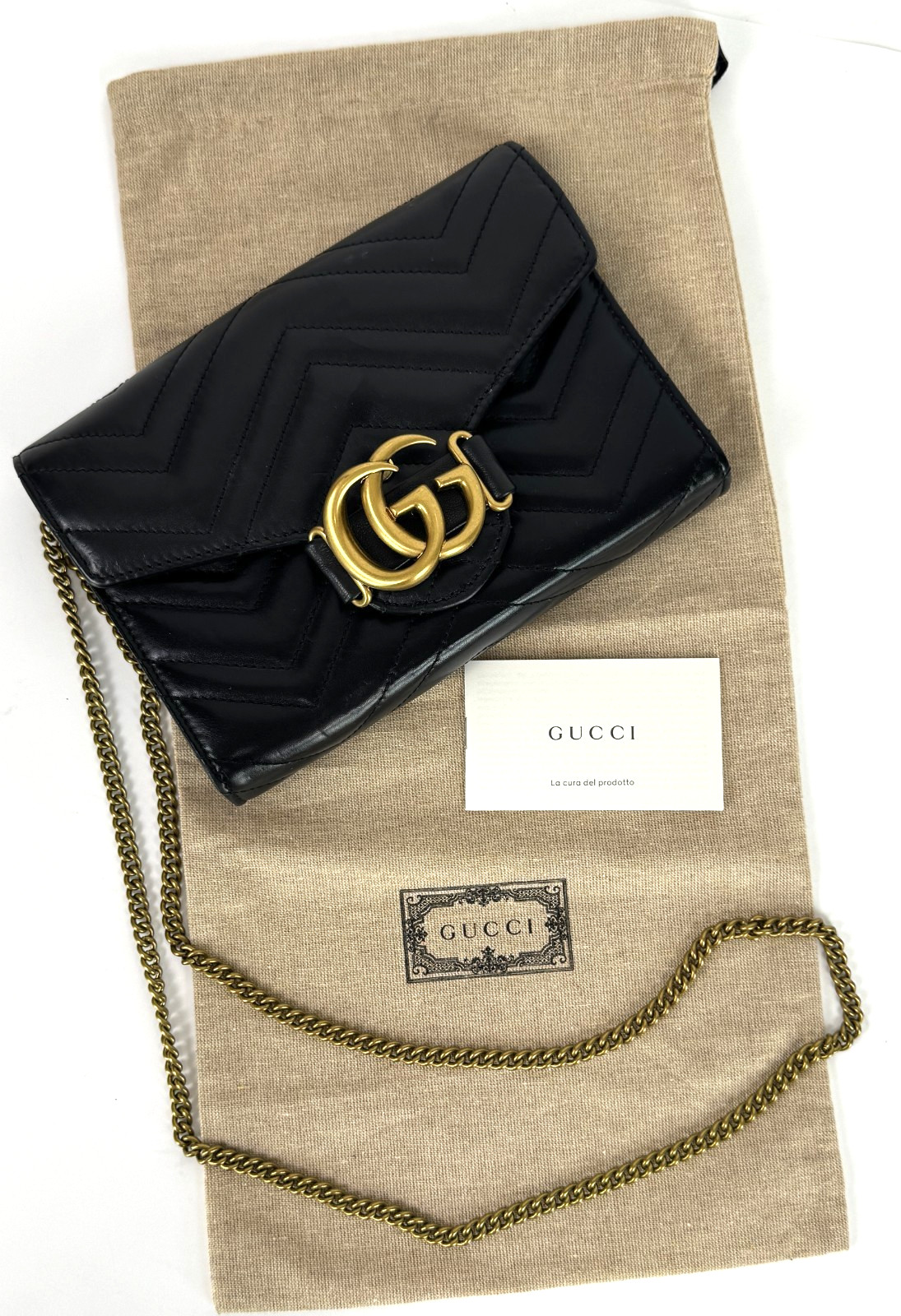 $1,800 Gucci Auth Black Leather GG Marmont Mini Bag Wallet Clutch Crossbody