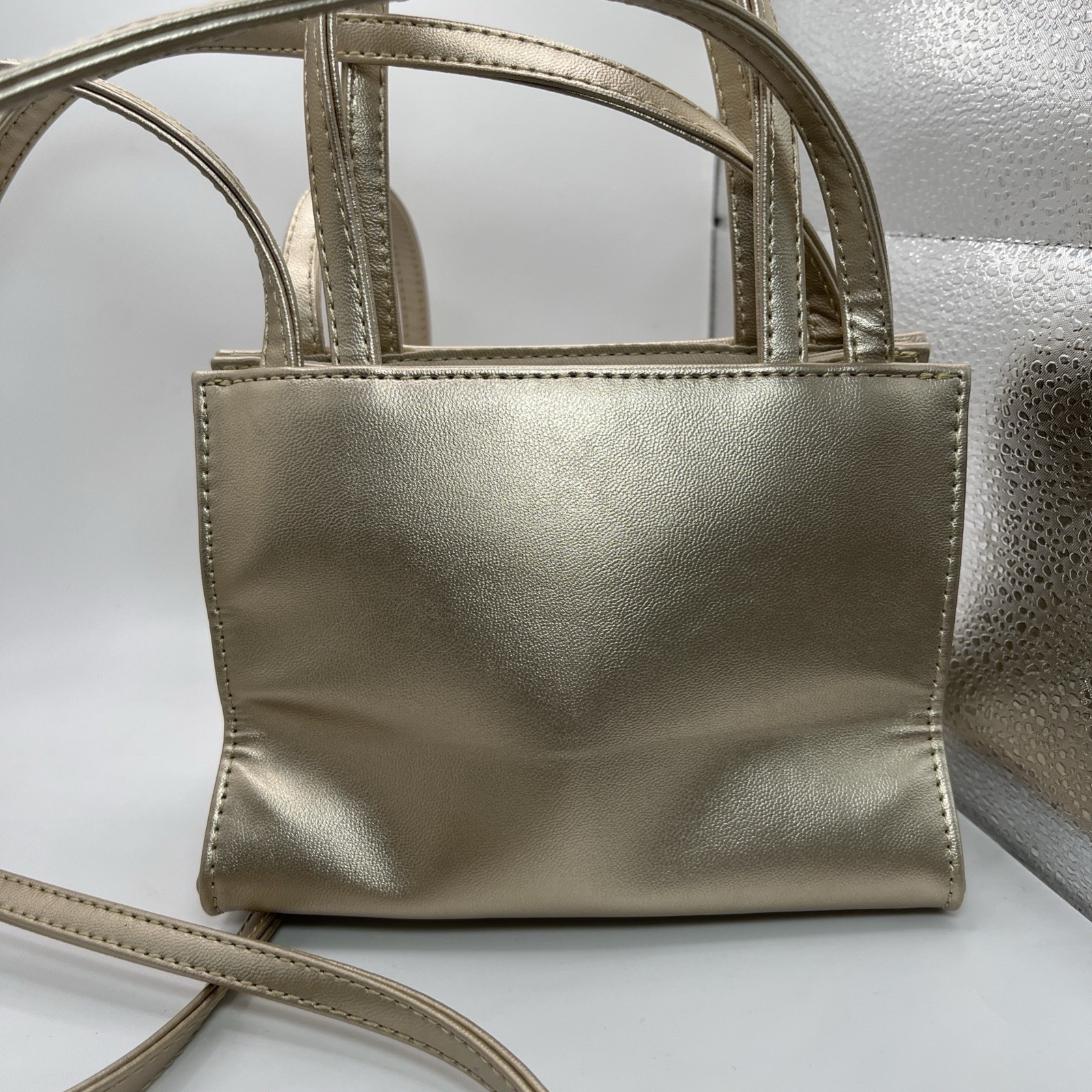 Telfar Small Shopping Bag Gold Vegan Leather Unisex Designer Tote EUC