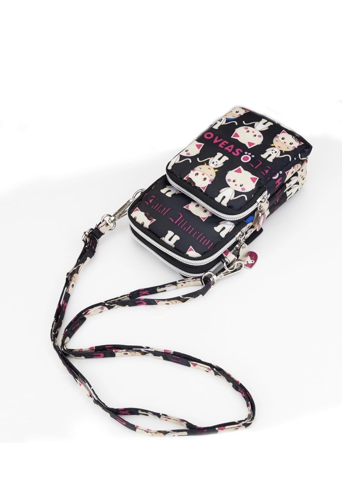 HARAJUKA LOVERS Mini Crossbody Purse w/ Cell Phone Pocket 3-zip Pockets & Charms