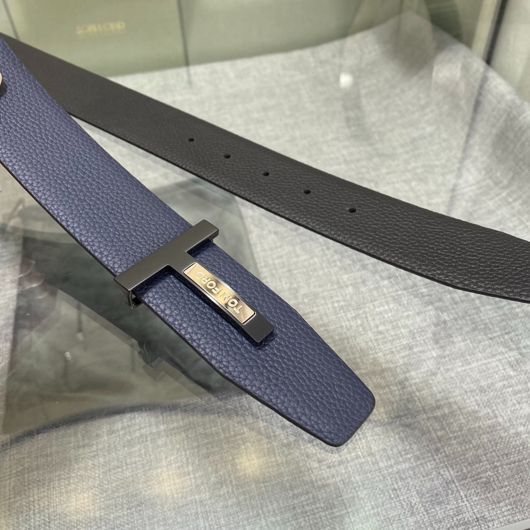 Authentic Tom Ford Reversible Leather T-Buckle Belt Luxury Designer Fashion