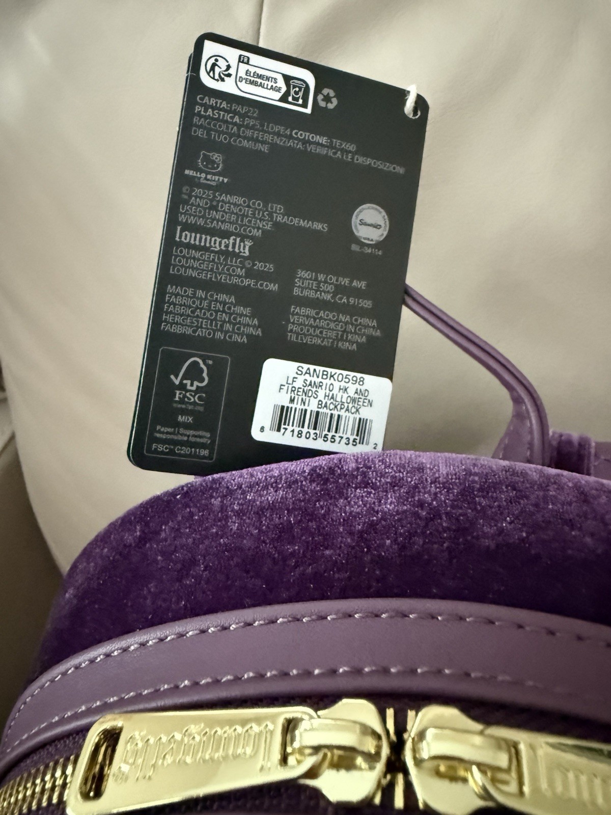 Loungefly Sanrio Hello Kitty & Friends Halloween Velvet Mini Backpack – NWT