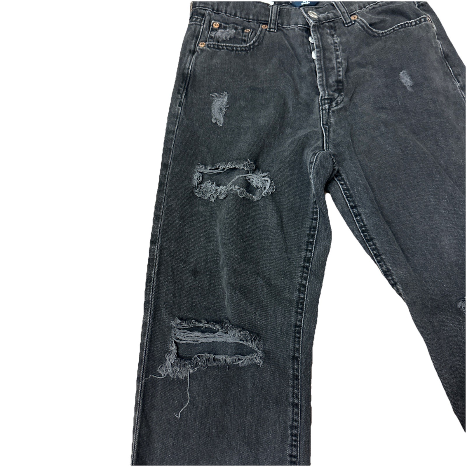 Aeropostale 90s Baggy Straight Jeans Womens 2 Black Distressed Non Stretch