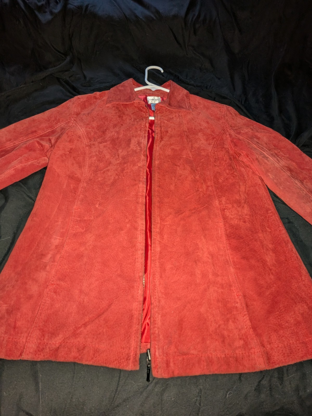 Chico’s Genuine Suede Leather Jacket | Bold Saturated Red | Zip Front | M