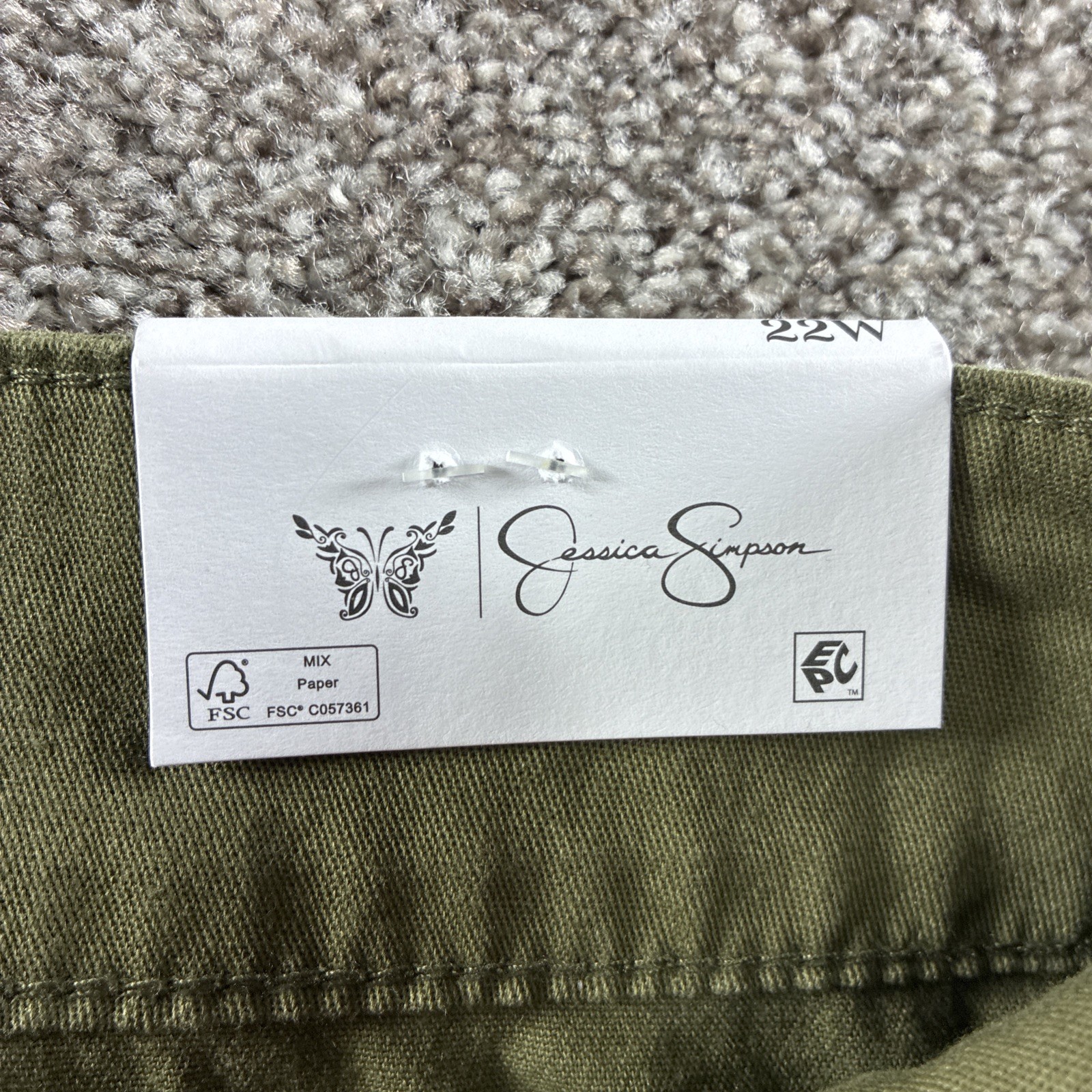 NEW Jessica Simpson Burnt Olive Green Cargo Adjustable Leg Pants, Sz 22W