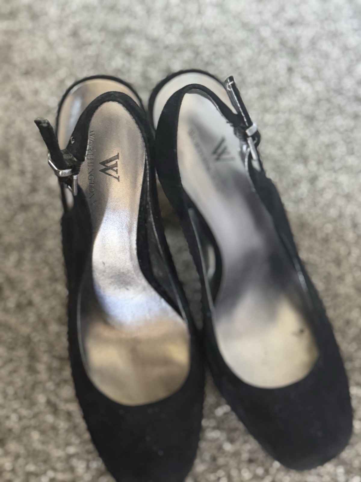 Worthington Women’s Black Slingback Block Heel Round Toe Buckle Strap 7.5M