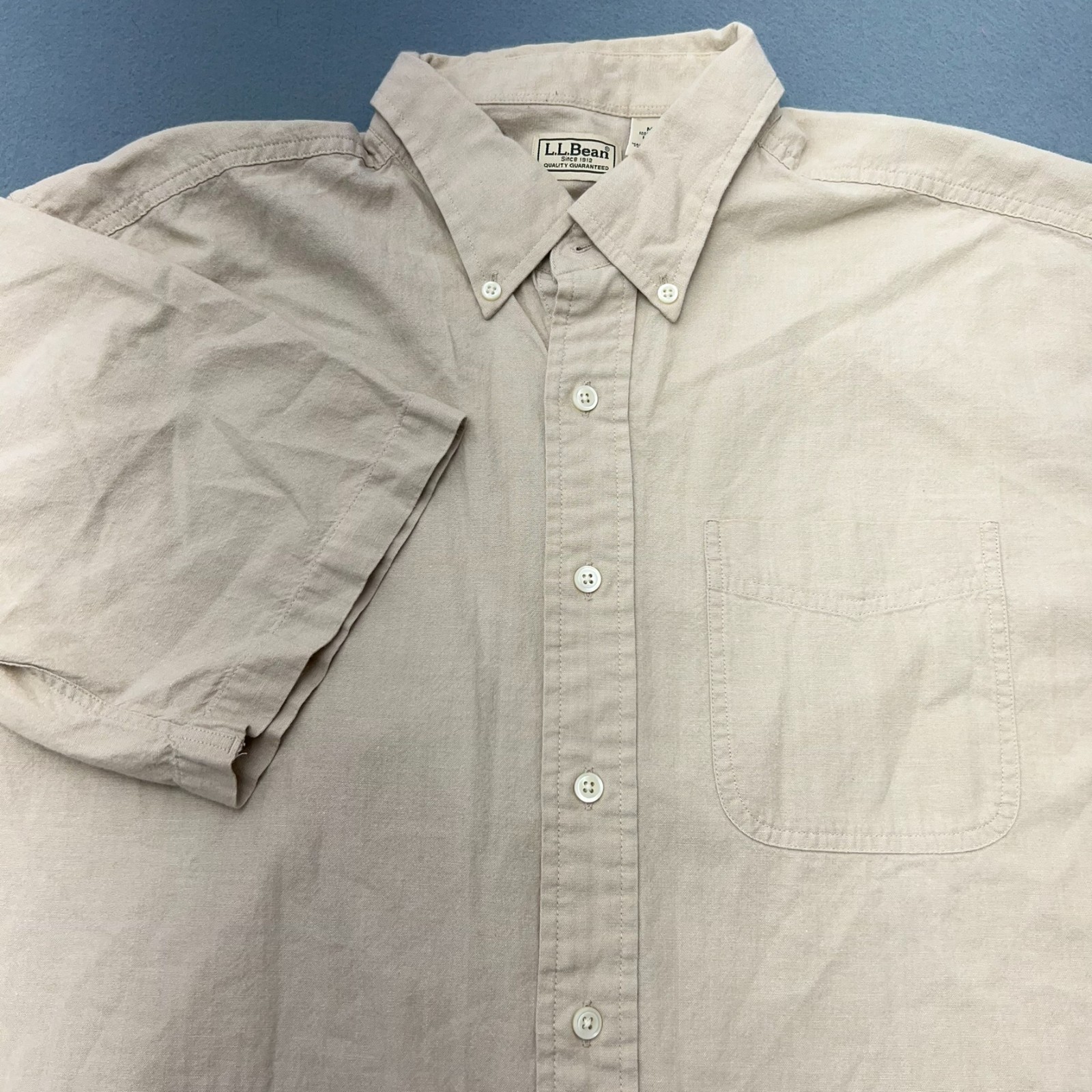 LL Bean Men’s Large Tall (LT) Tan Beige Short Sleeve Button Shirt
