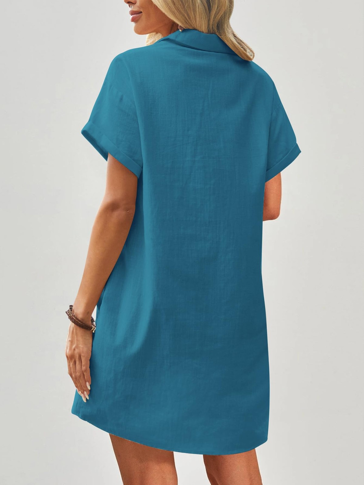 Zeagoo Women T Shirt Sundress Knee Length Dress Nightgown with Pockets Blue L