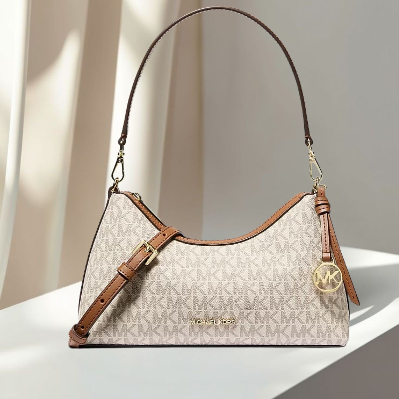 Michael Kors Sammy Small MK Logo Convertible Crossbody Purse Bag Vanilla Handbag
