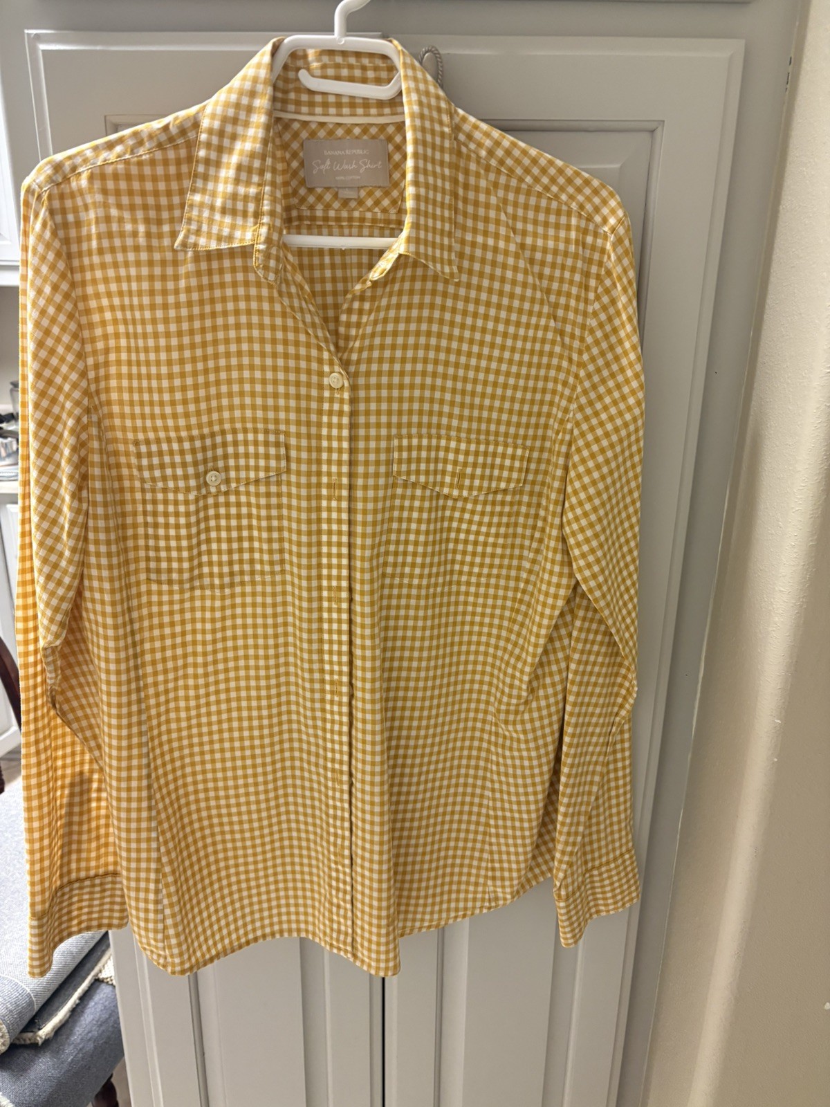 Banana Republic Button Up Shirt Womens 10 Long Sleeve Cotton check Yellow