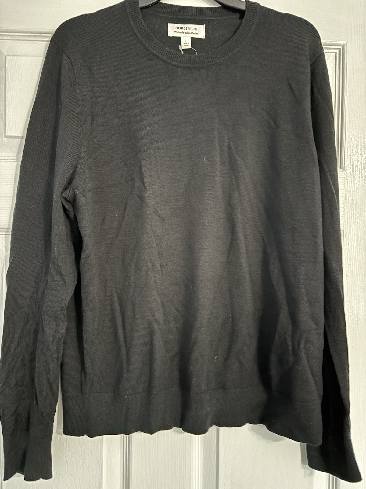 Nordstrom Washable Italian Merino Wool Sweater Black Crew Neck Men’s Large