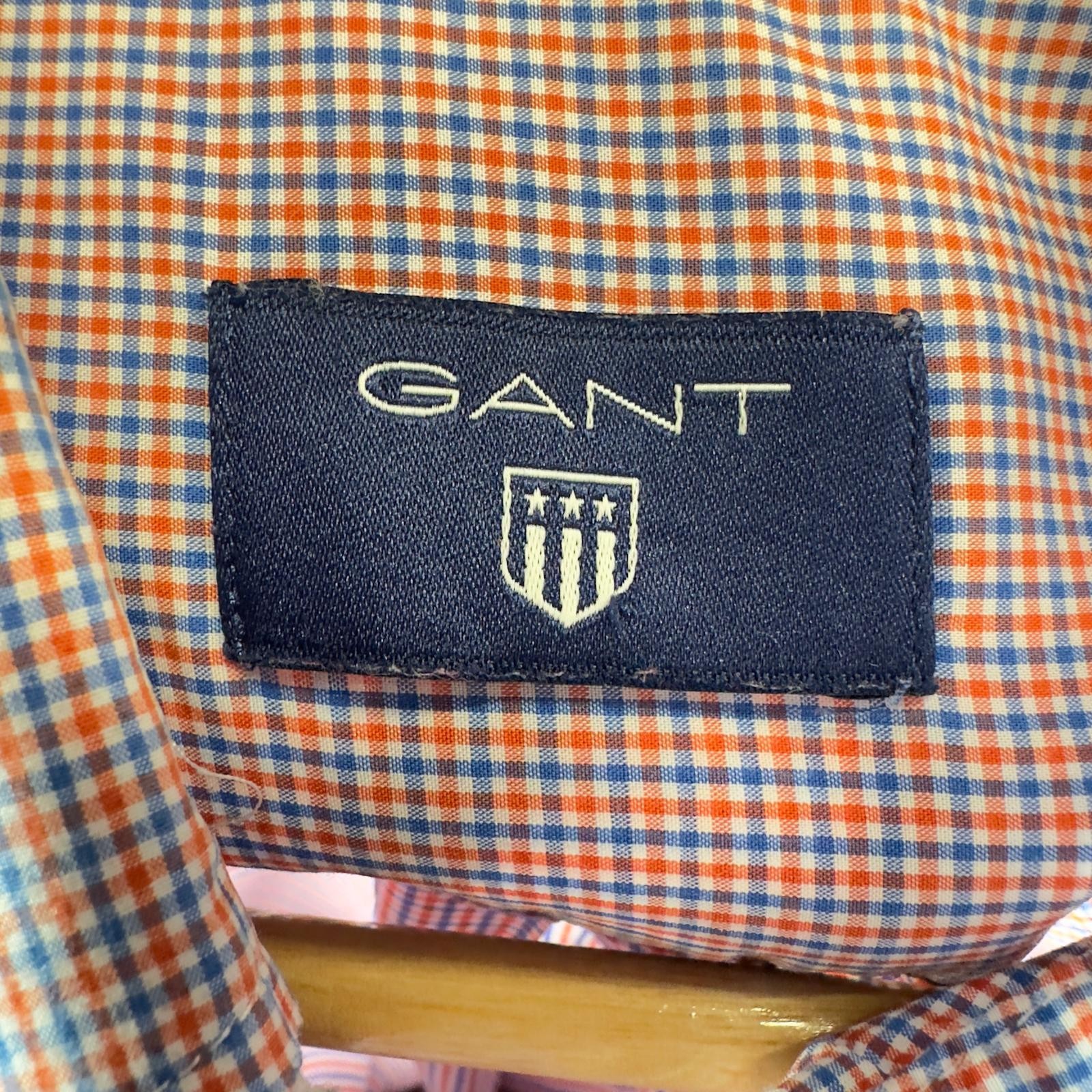 GANT Broadcloth Shirt Mens Medium Orange Check Regular Fit Preppy Smart Casual