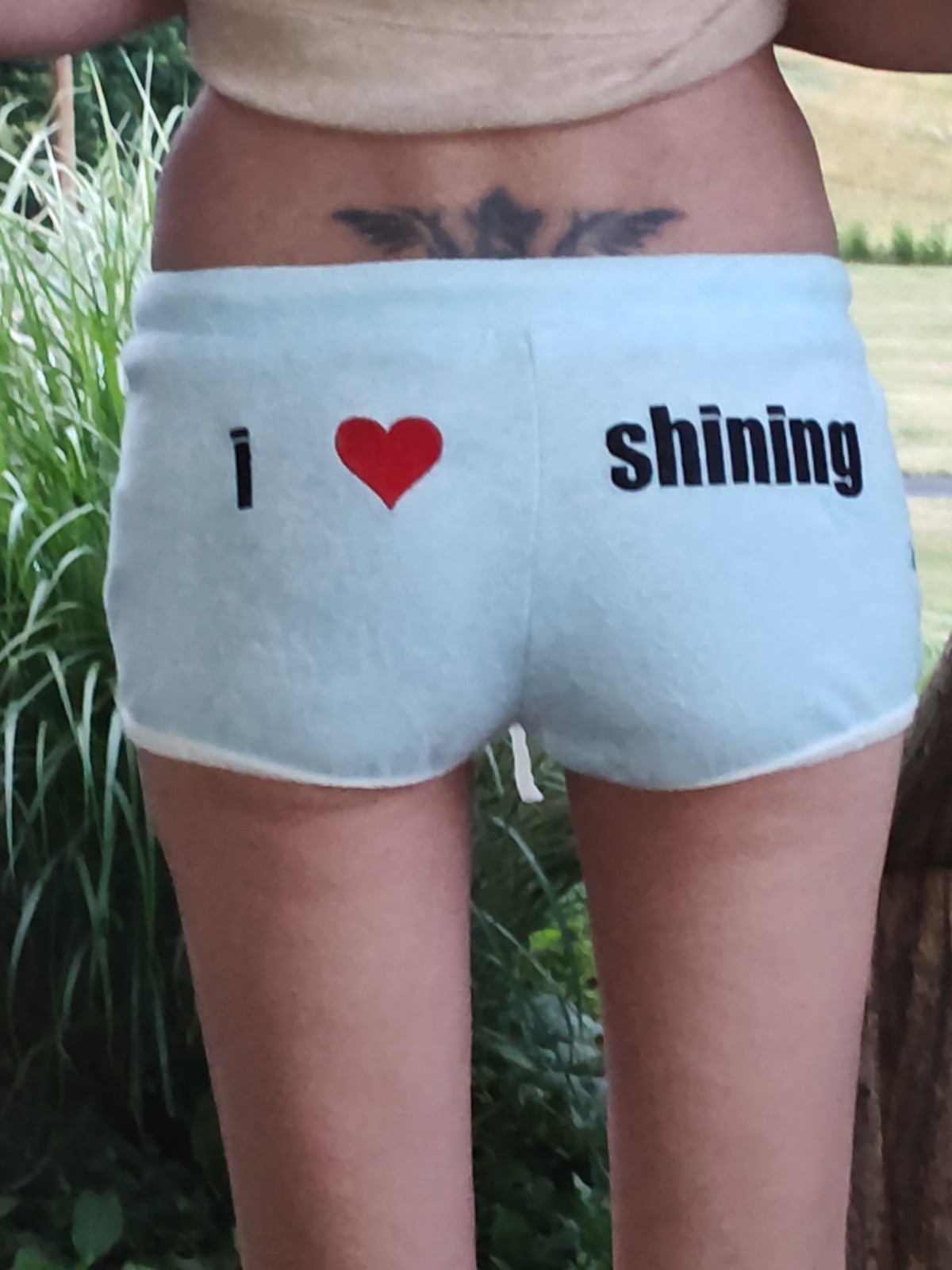 Blue Terry Cloth Towelling Shorts With I Love Shining Logo