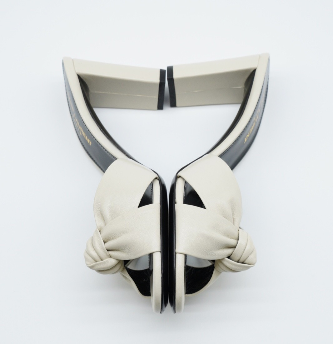 Saint Laurent YSL Biana Heels White Open Toe Leather UK 5.5 US 8.5 EU 38.5 1750G