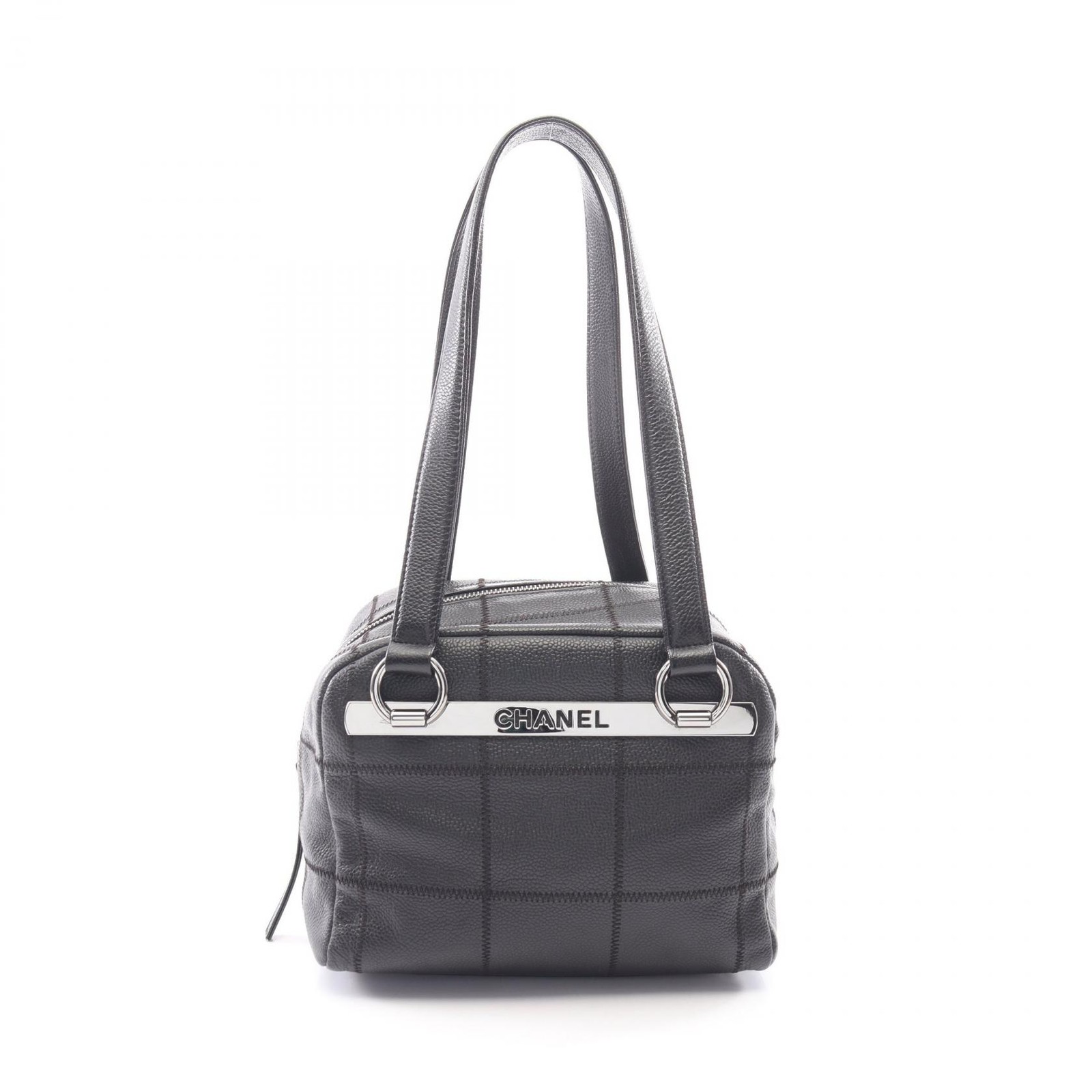 CHANEL Chocolate bar Shoulder Bag Calfskin Black Used Women