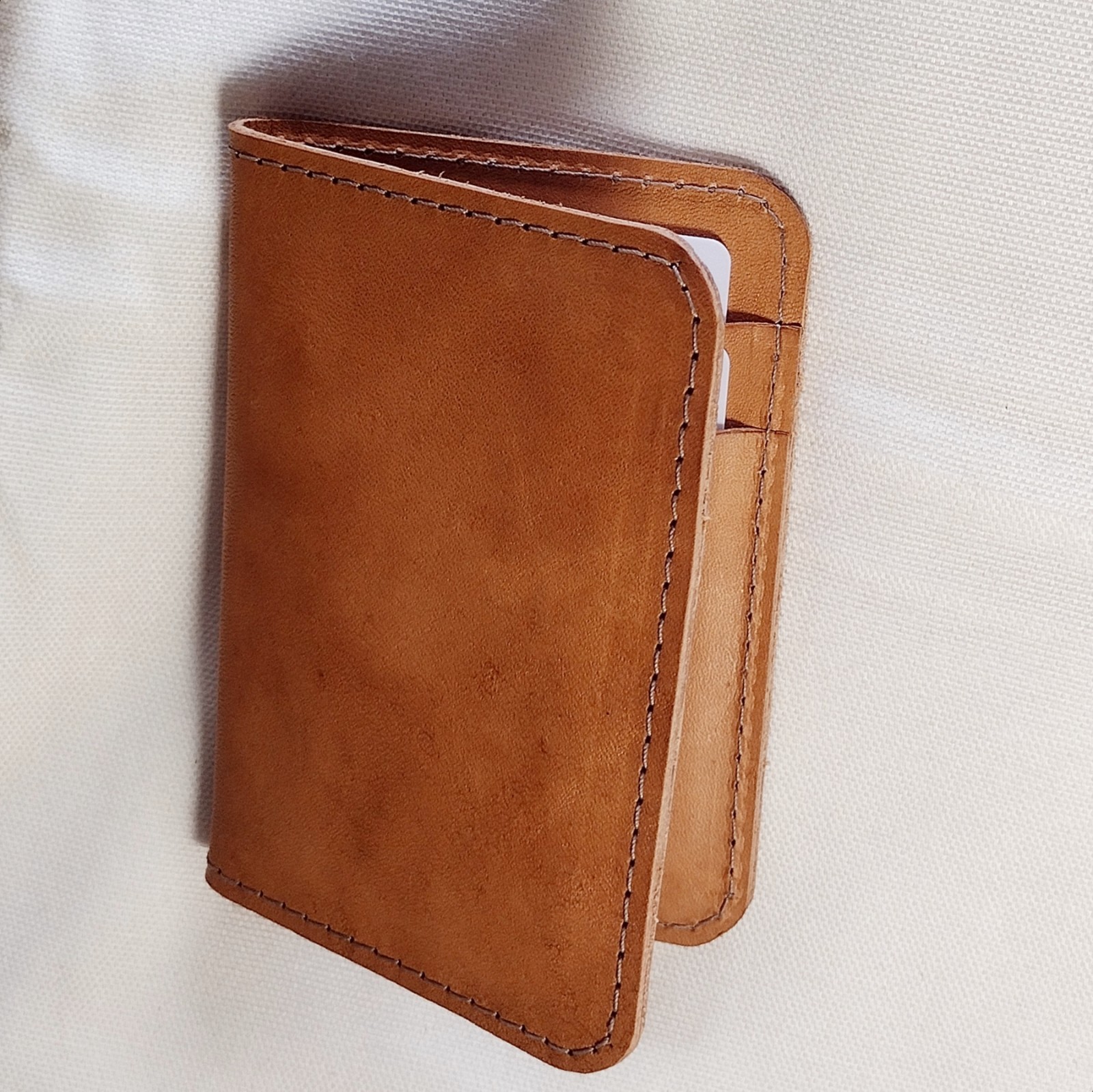 handmade 100% real leather wallet aged natural veg tan vertical bifold