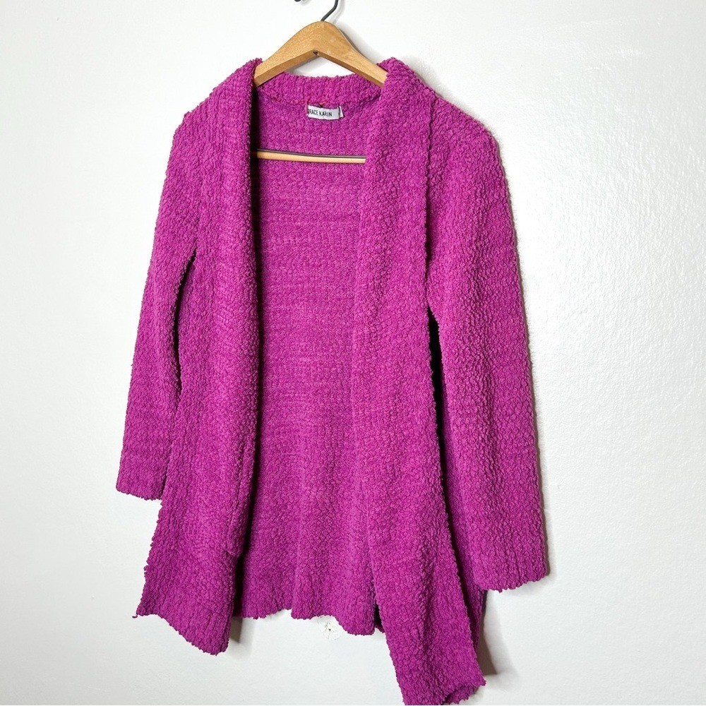 Grace Karin Colorful Vibrant Popcorn Knit Open Front Cardigan Sweater Magenta XL