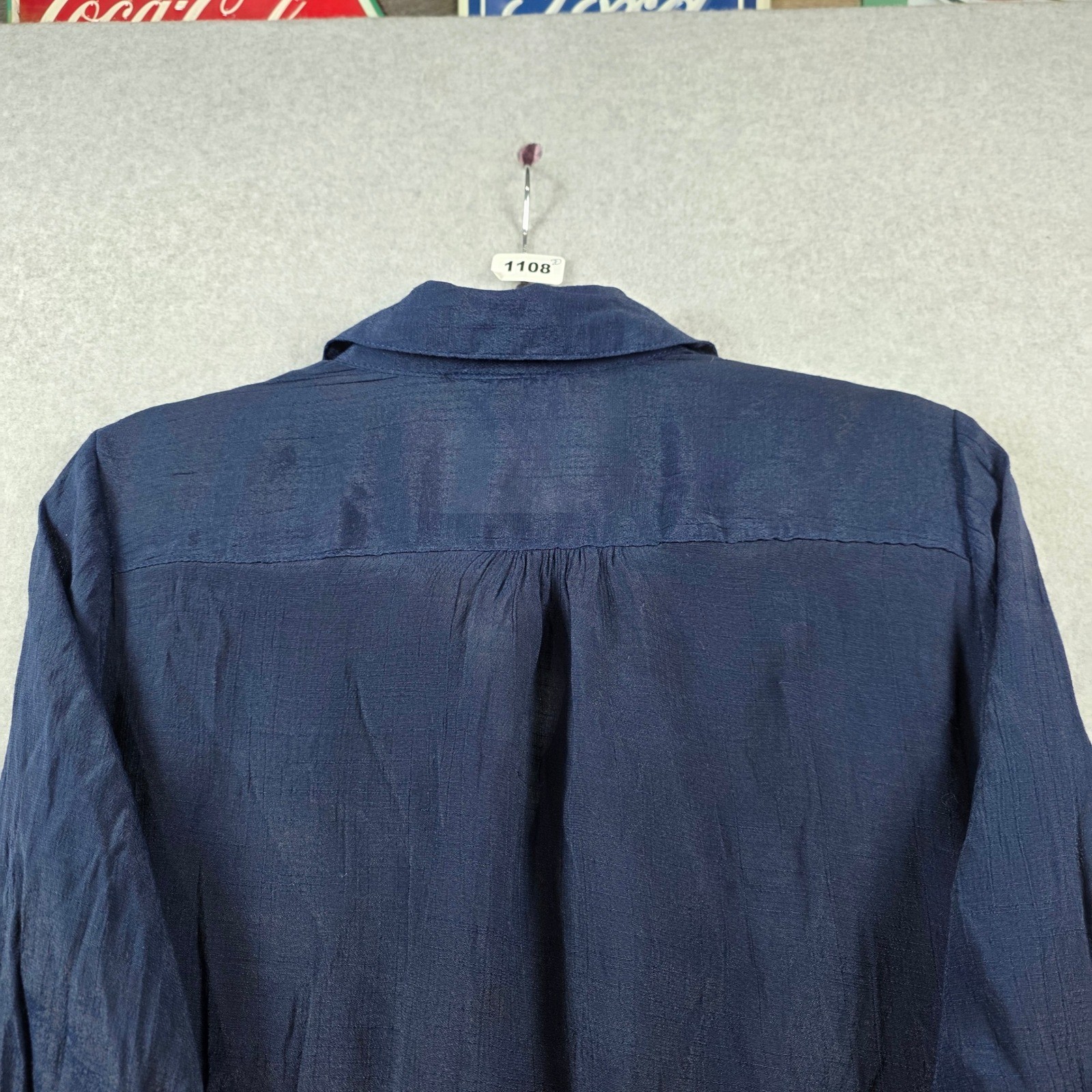 B-Wear Women Navy Blue Twist Front Roll Tab Sleeve Button Up Blouse Size M