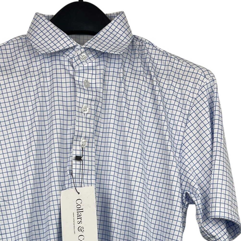 NEW Collars & Co Dress Collar Polo Mens MT TALL Performance Blue Check $82