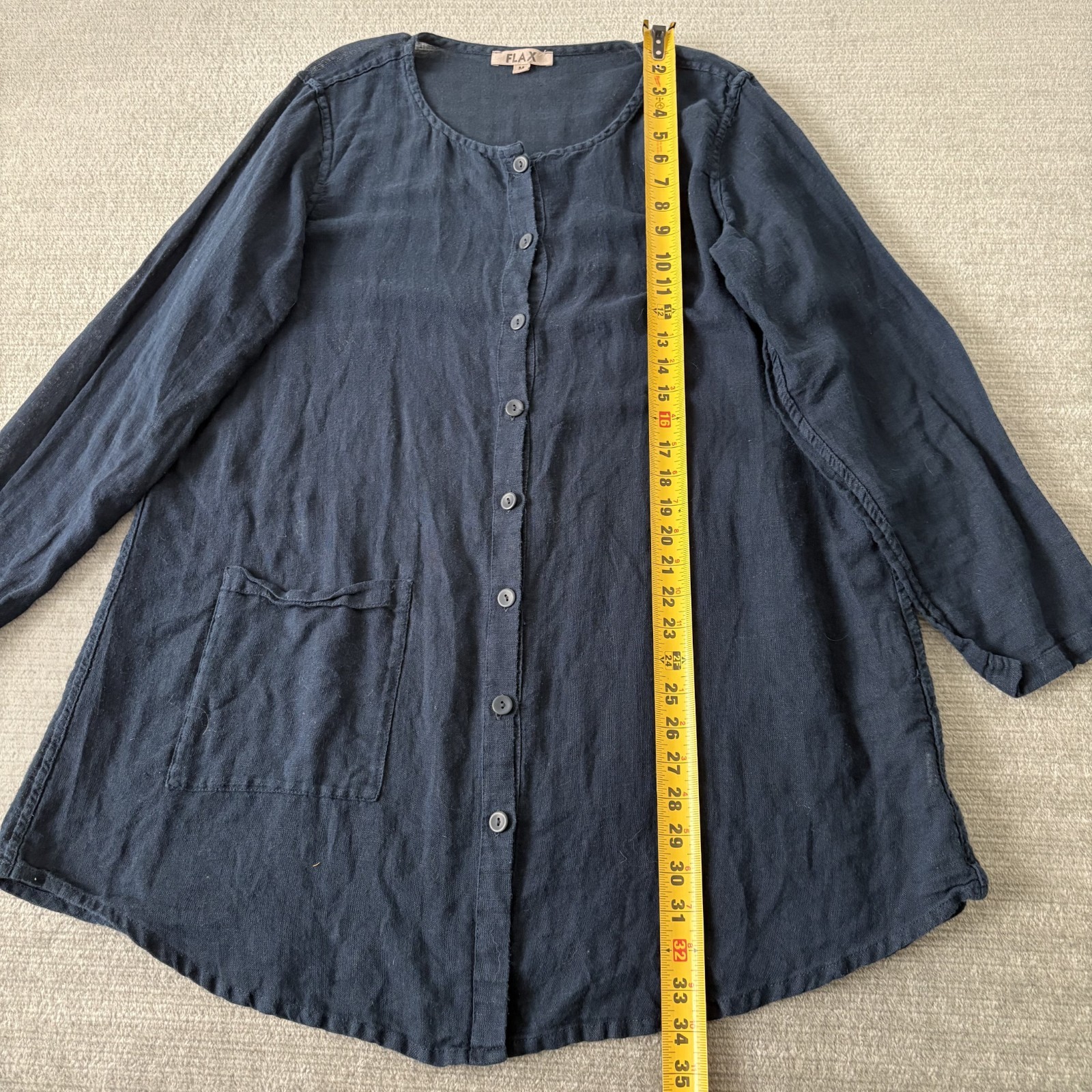 Flax Tunic Womens Medium Blue Linen Blend Full Button Front Lightweight Flowy