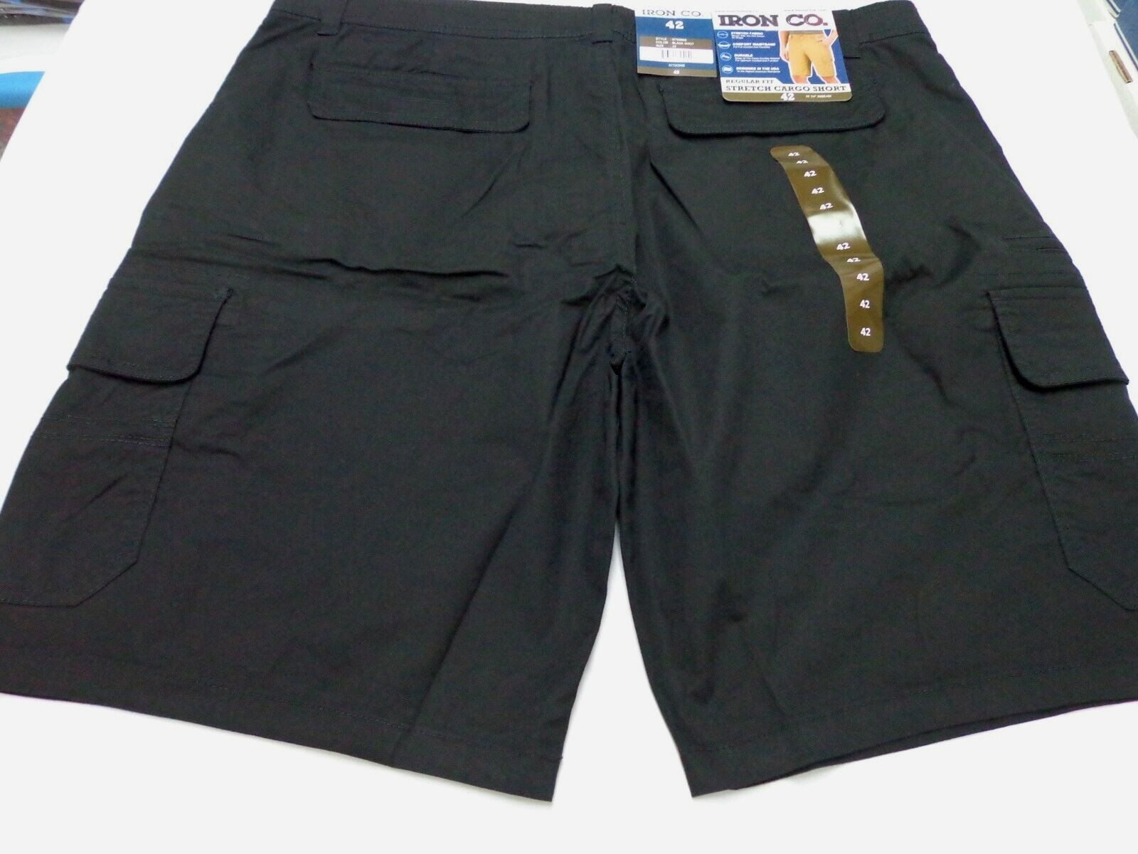 Iron Co Stretch Cargo Shorts Regular Fit Cotton Blend Black Soot Size 42