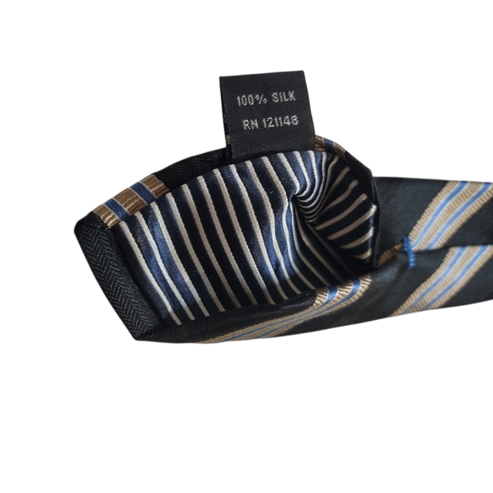 Nautica Tie Men’s 100% Silk Black Blue Beige Diagonal Stripe Jacquard Necktie
