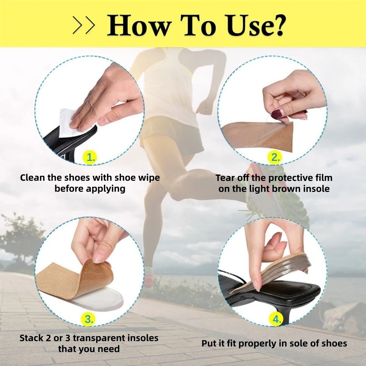 Shoe Insoles Invisible Height Increase Silicone Gel Heel Lift Taller Inserts Pad
