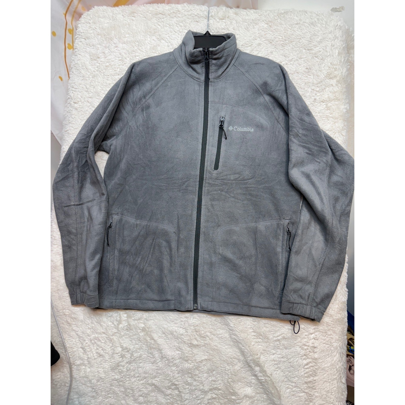 Columbia Fleece Jacket Mens S Grey Full Zip Fast Trek II Chest Pocket Excellent