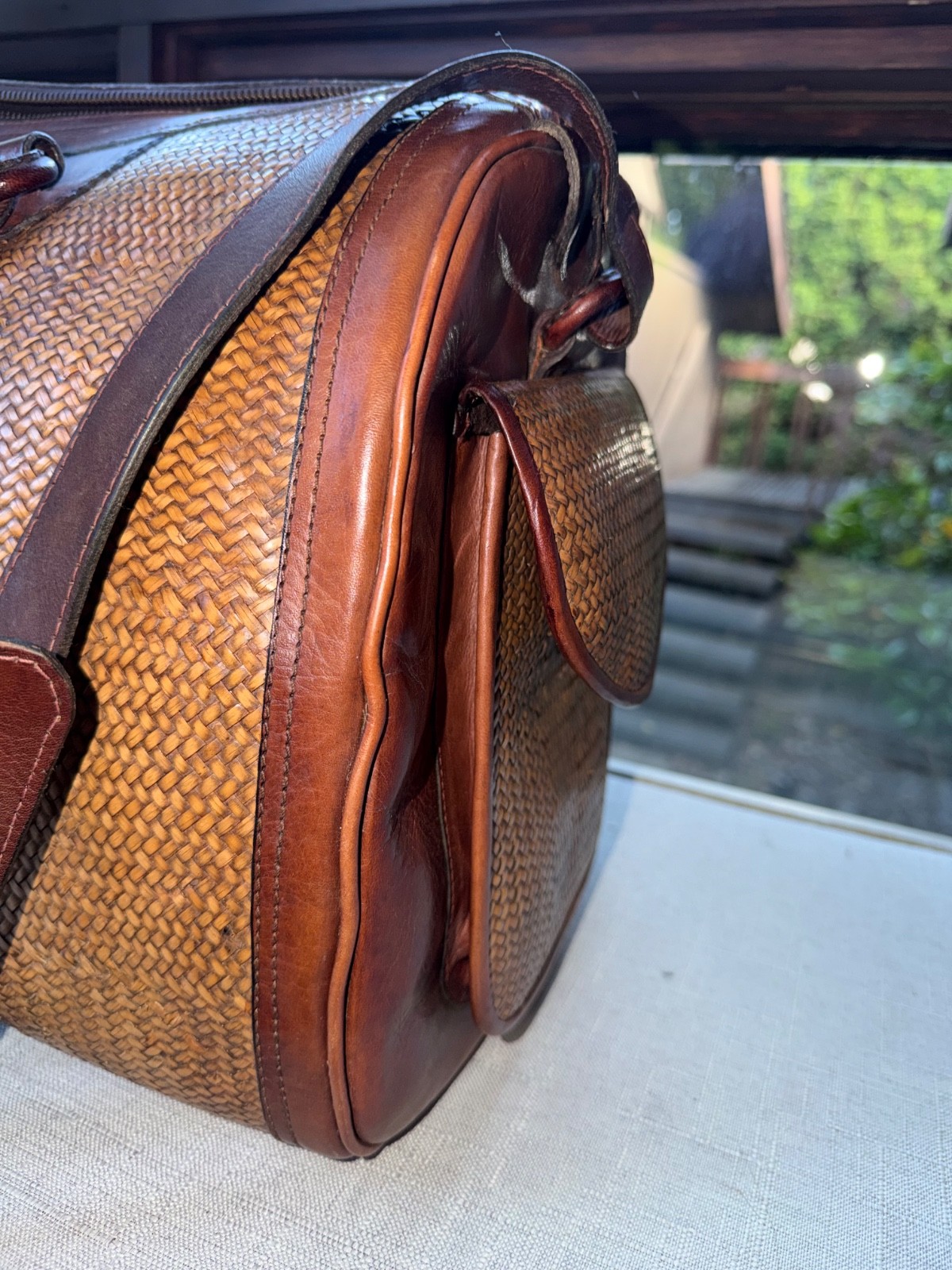 🔥 VINTAGE ELLIOTT LUCCA WOVEN STRAW & LEATHER WEEKENDER / TOTE BAG 🔥