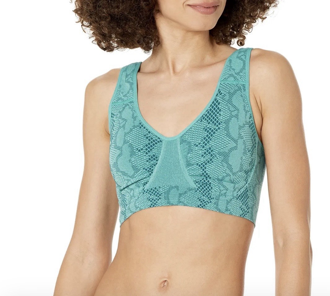 Goddess Sport Non-Wired Bra Teal Snake Print Support – Size [M]