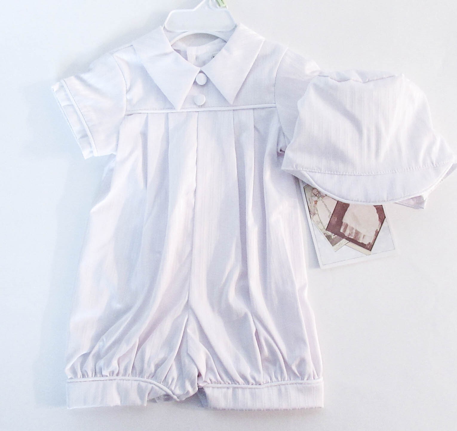Small World Christening Baptism Dress Baby Size 0-3 Romper Shirt Collar White