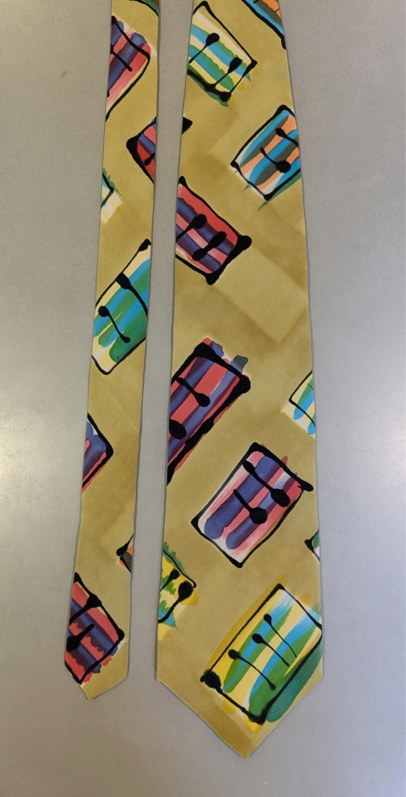 Hand Painted Silk Necktie Bright, Colorful Abstract Music Notes