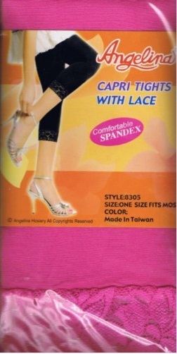 LADIES FOOTLESS TIGHT/CAPRI LEGGINGS With Lace Trim Angelina One Size