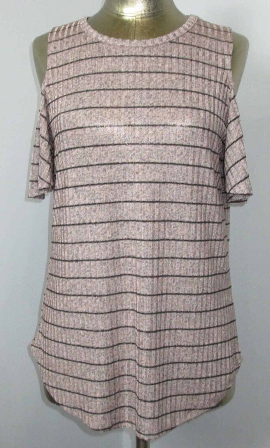 Apt 9 Pink & Black Cold Shoulder Sleeve Top Womens S Chest 38 Stretch 208-31674