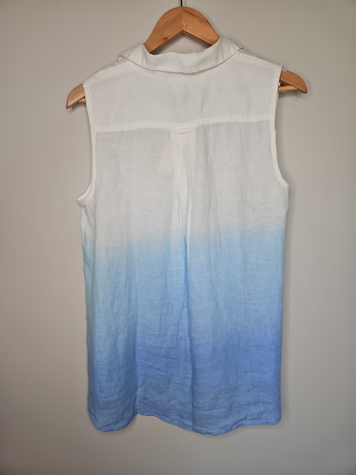Talbots Popover Tunic Top LP Blue White Linen Side Button Dip Dye Coastal Beach