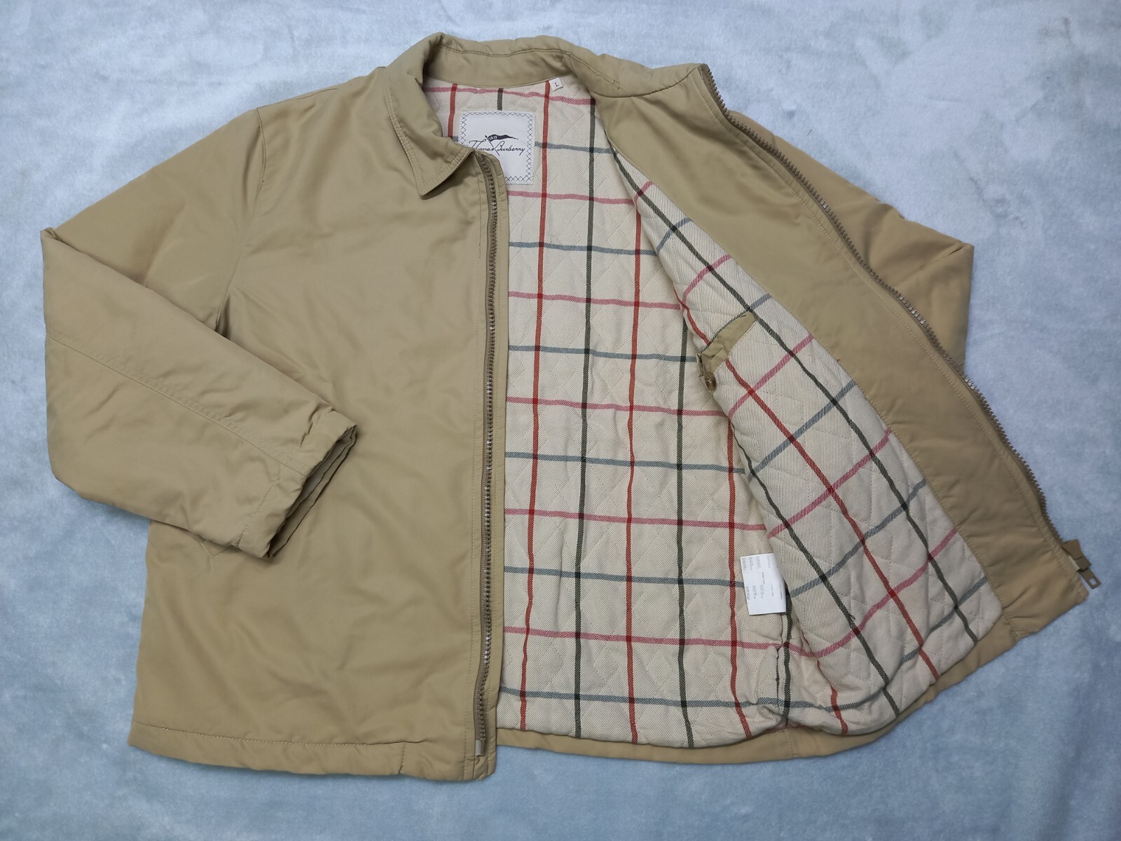 Vintage THOMAS BURBERRY Coat Bomber Jacket 100% Polyamide Logo Beige Men Size L