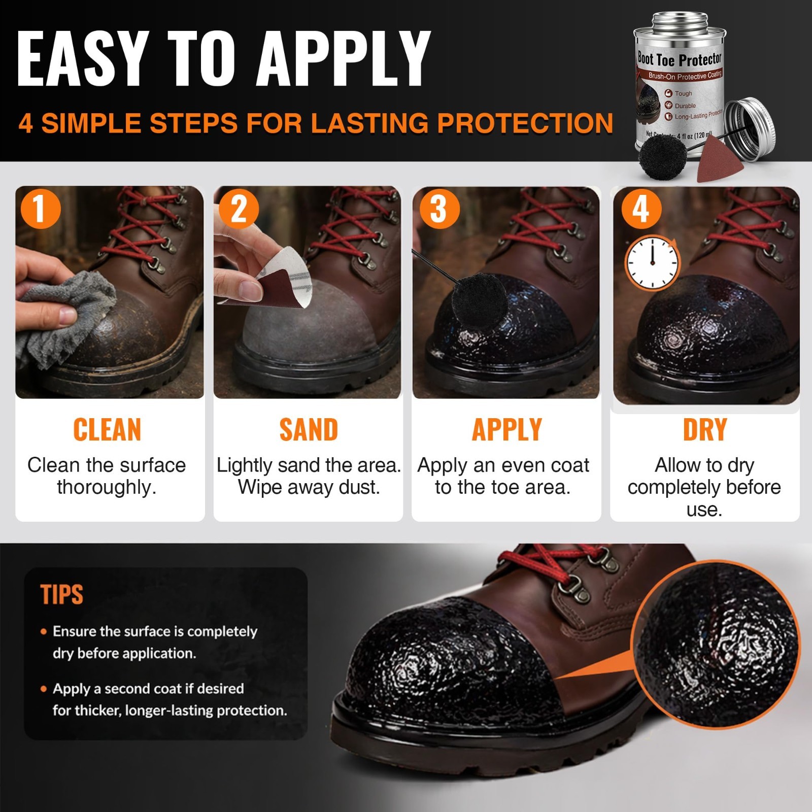 Boot Toe Protector – Brush-On Liquid Scuff Guard for Work & Hiking Boots, 4oz