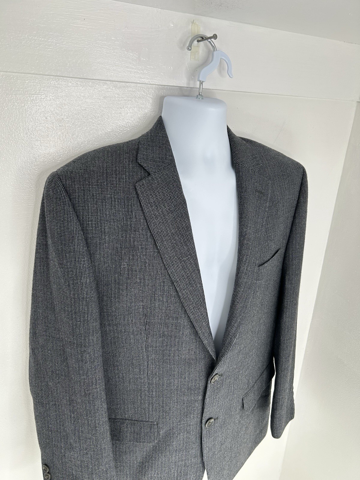 Chaps 100% Wool Gray Check Blazer Suit Coat Jacket Size 42R Business Classic